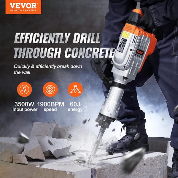 VEVOR Demolition Jack Hammer Concrete Breaker 26 .5 x 4.7 in. 3500W Electric Hammer 2 Chisel Bits DXDHYCPZJZKJ1REIGV1 0726 The Home Depot