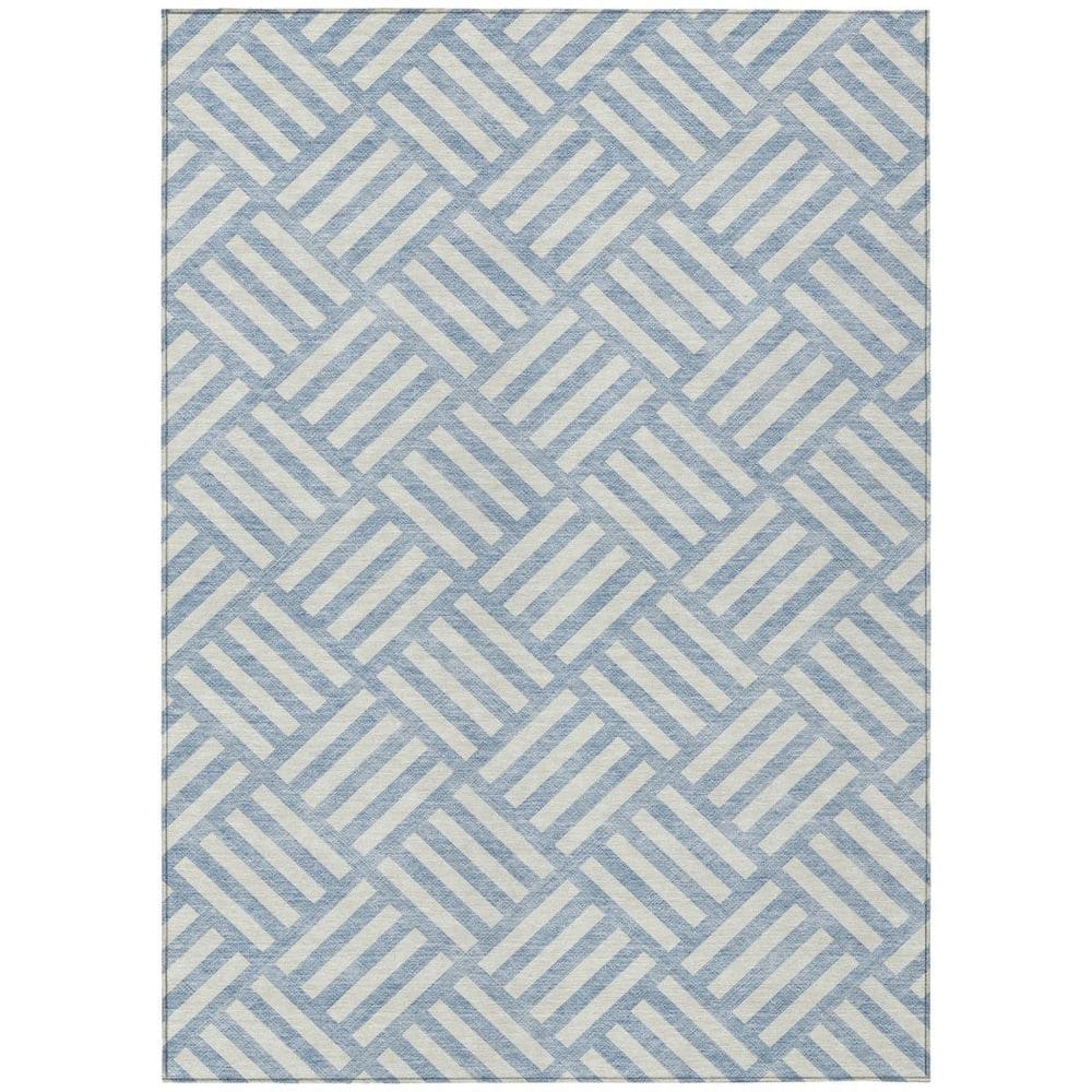 Sky Blue, Ivory 8 ft. x 10 ft. Woven Geometric Polyester Rectangle Indoor/Outdoor Area Rug price history on PriceWatchPro