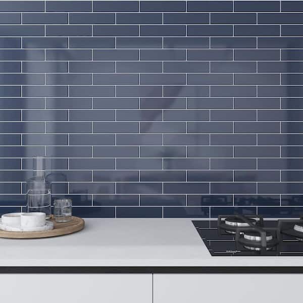 Arte 1.97 in. x 7.87 in. Glossy Blue Ceramic Subway Wall and Floor Tile (6.48 sq. ft./Case) (60-Pack)