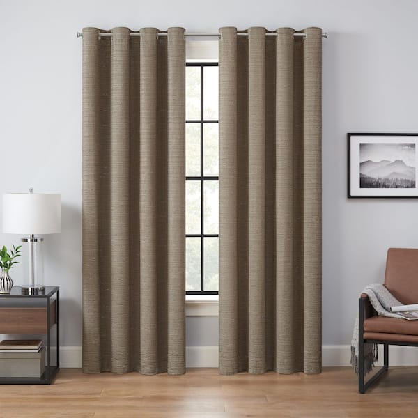 Eclipse Magnitech Branson Mocha Stripe Polyester 63 in. L x 50 in. W Blackout Grommet Curtain