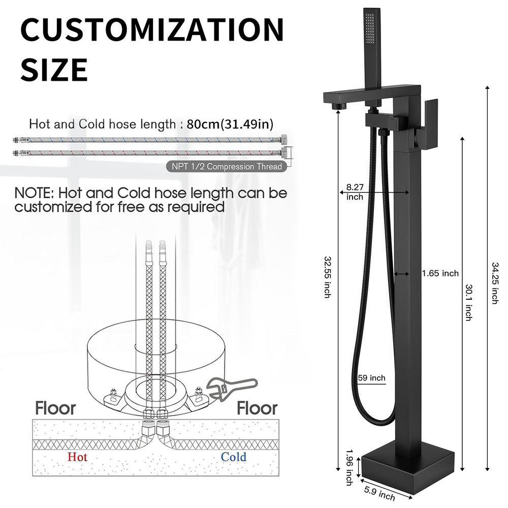 Matte Black Stainless Steel Freestanding Tub Faucet with Hand Shower