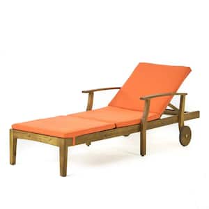 Giancarlo Teak Wood Outdoor Chaise Lounge with Orange Cushion