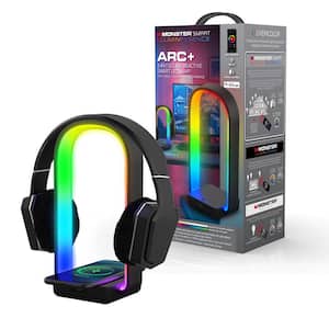 12 in. Black Arc plus Smart Indoor Multicolor LED Lamp With USB And 10-Watt QI Wireless Charging