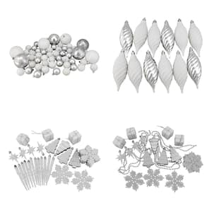 125-Count Winter White and Silver Splendor Shatterproof 4-Finish Christmas Ornaments