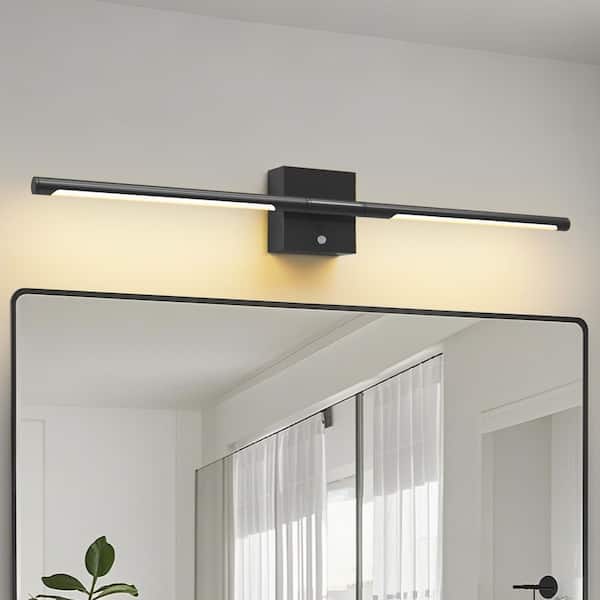 28 in. Black LED Wall Sconce 2-Pack, Wireless Motion Sensor 3000K-6000K Dimmable Wall Lamps with Timer for Bedroom