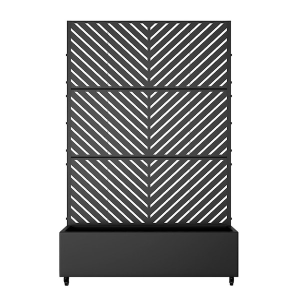 72 in. H x 47 in. W Rectanglar Black Outdoor Metal Privacy Screen Planter Box Wall Decor in Parallel Pattern