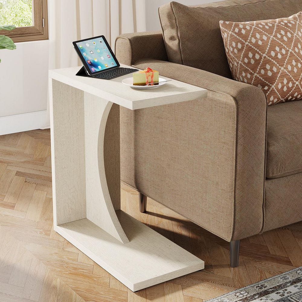 Kerlin 23.62 in. White C-Shaped Engineered Wood End Table, Couch Table Small Sofa Side Table for Small Space - thumbnail 8
