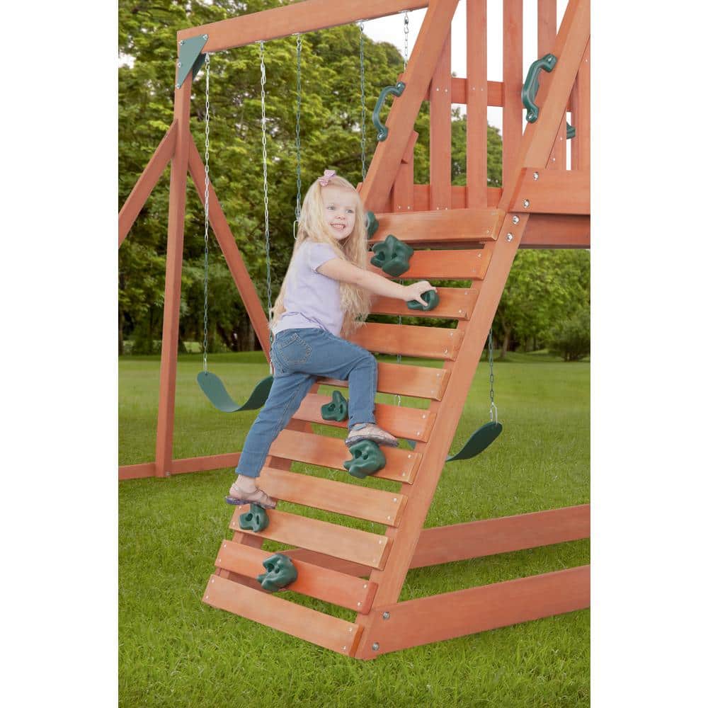 Cedar Chalet Wooden Playset with Slide, Swings, and Fort