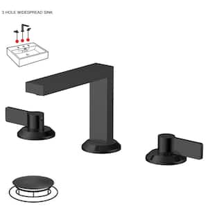 8 in Widespread Double Handle Black Bathroom Faucet Set 3-Holes Vanity Sink Water-Saving With Metal Drain In Matte Black