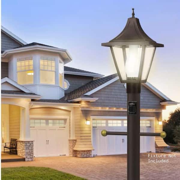 8 ft. Bronze Outdoor Direct Burial Lamp Post with Cross Arm and Grounded Convenience Outlet fits 3 in. Post Top Fixtures
