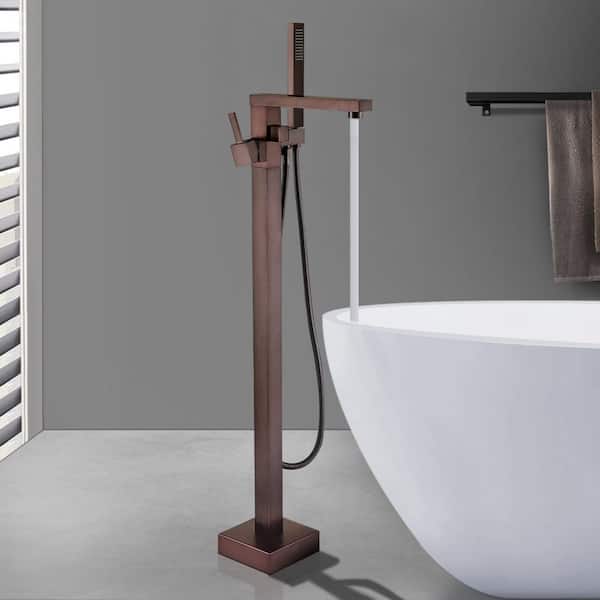 Single-Handle High Flow Floor Mount Freestanding Tub Faucet with Hand Shower in Oil Rubbed Bronze