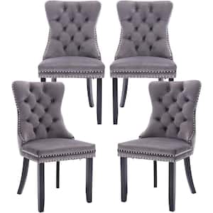 Dark Grey Velvet Upholstered Dining Chairs Side Chairs Set of 4 Accent Diner Stylish Kitchen with Wood Legs and Padded