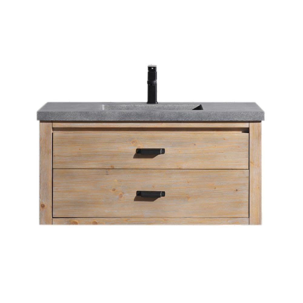 Kane 36" Weathered Fir Floating Bathroom Vanity with Cement Countertop