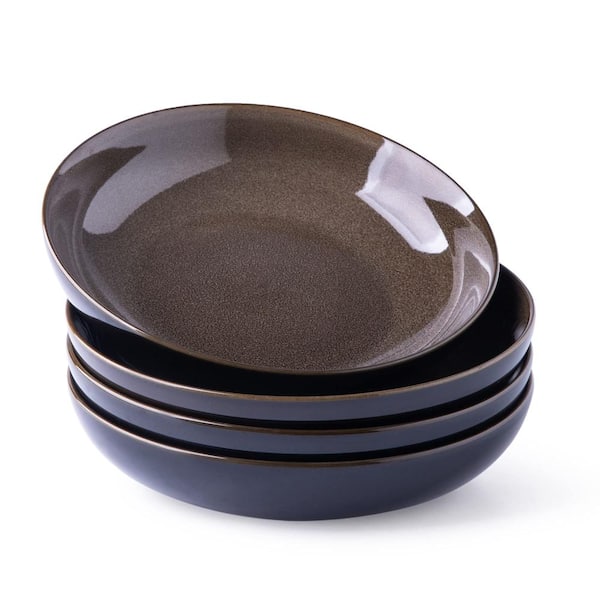 9.5 in Ceramic Pasta Bowls 38 oz Set of 4 Reactive Glaze Microwave Oven Safe Large Serving Bowls Set