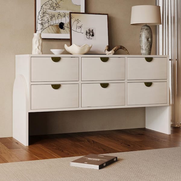 Unbranded Modern Antique White 6 Drawer 50.8 in. Wide Chest of Drawers Rubber Wood Dresser Sideboard Cabinet Ample Storage Spaces