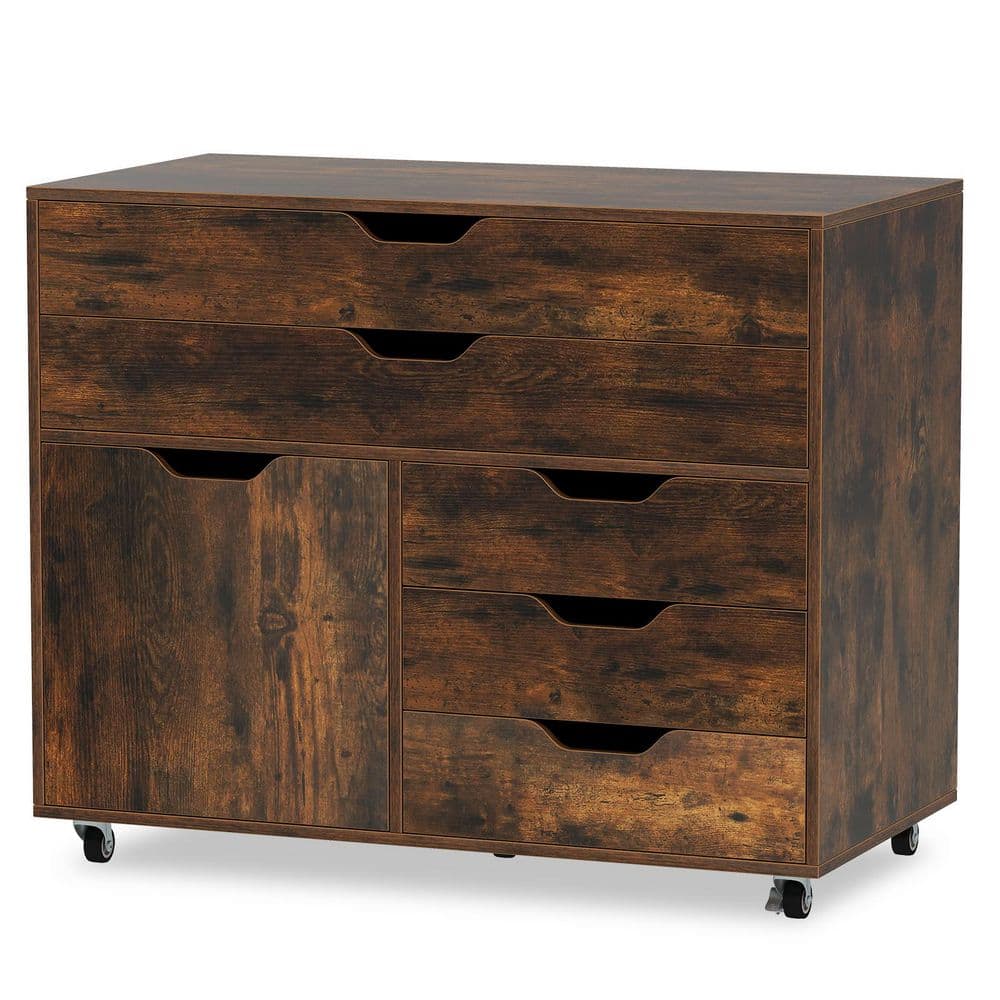 Brown 25.0 in. H Modern Vertical 5-Drawer Mobile Chest with Multi-Drawer