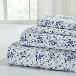 4-Piece Brittany Printed Cotton Flannel Adult Bed Sheet Set, Queen