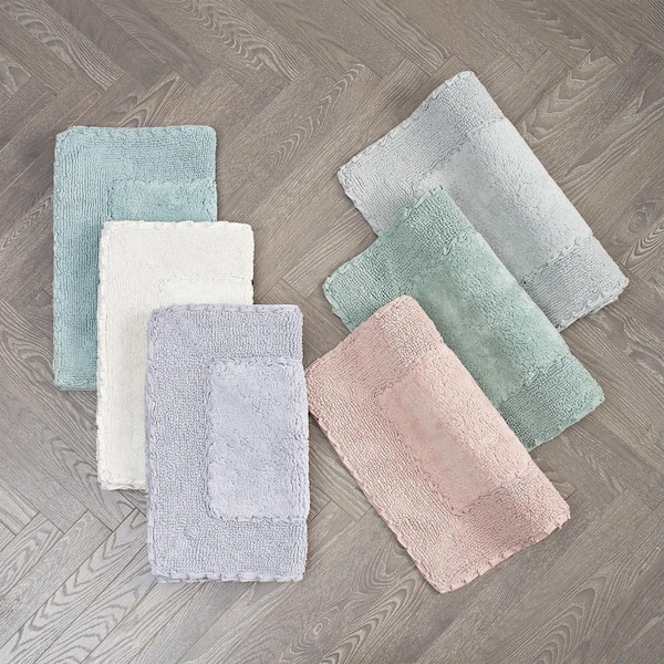 Laura Ashley 20 in. x 34 in. Light Gray Cotton Ruffle Bath Rug