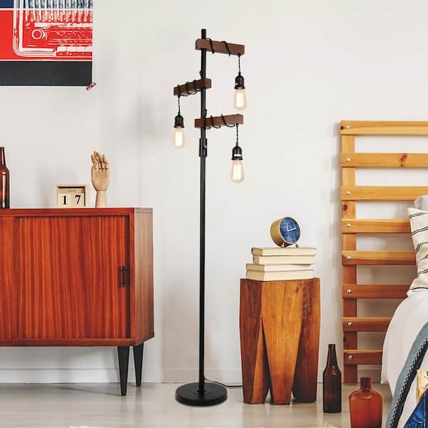 Brown 3-Lights Farmhouse Tree Floor Lamp