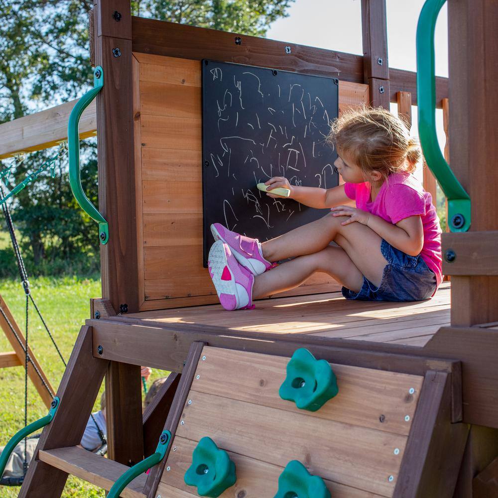 Cedar Cove Wooden Swing Set with Dual Slides and Swings