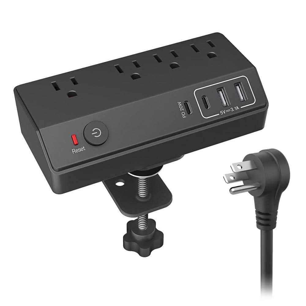 "10 ft. Desk Clamp Extension Cord Flat Plug 4-Outlet Surge Protector with PD 20W 2 USB Ports 2 USB-C Fit 1.8"" Table Edge" price history on PriceWatchPro