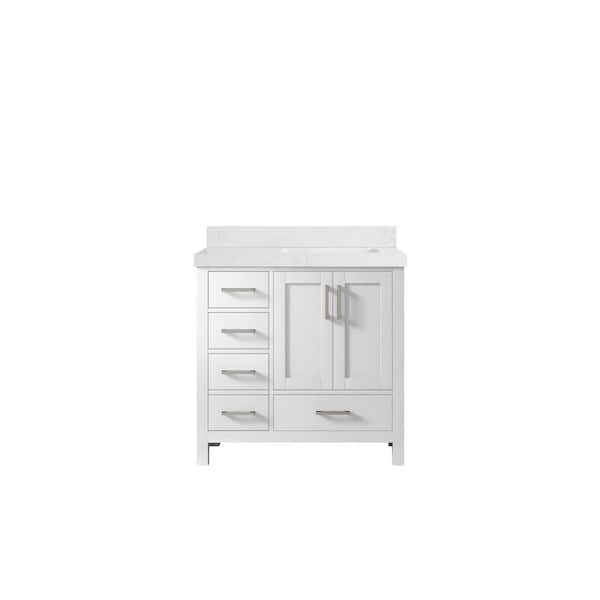 Willow Collections Malibu 36 in. W x 22 in. D x 36 in. H Right Offset Sink Bath Vanity in White with 2 in. Empira Quartz Top
