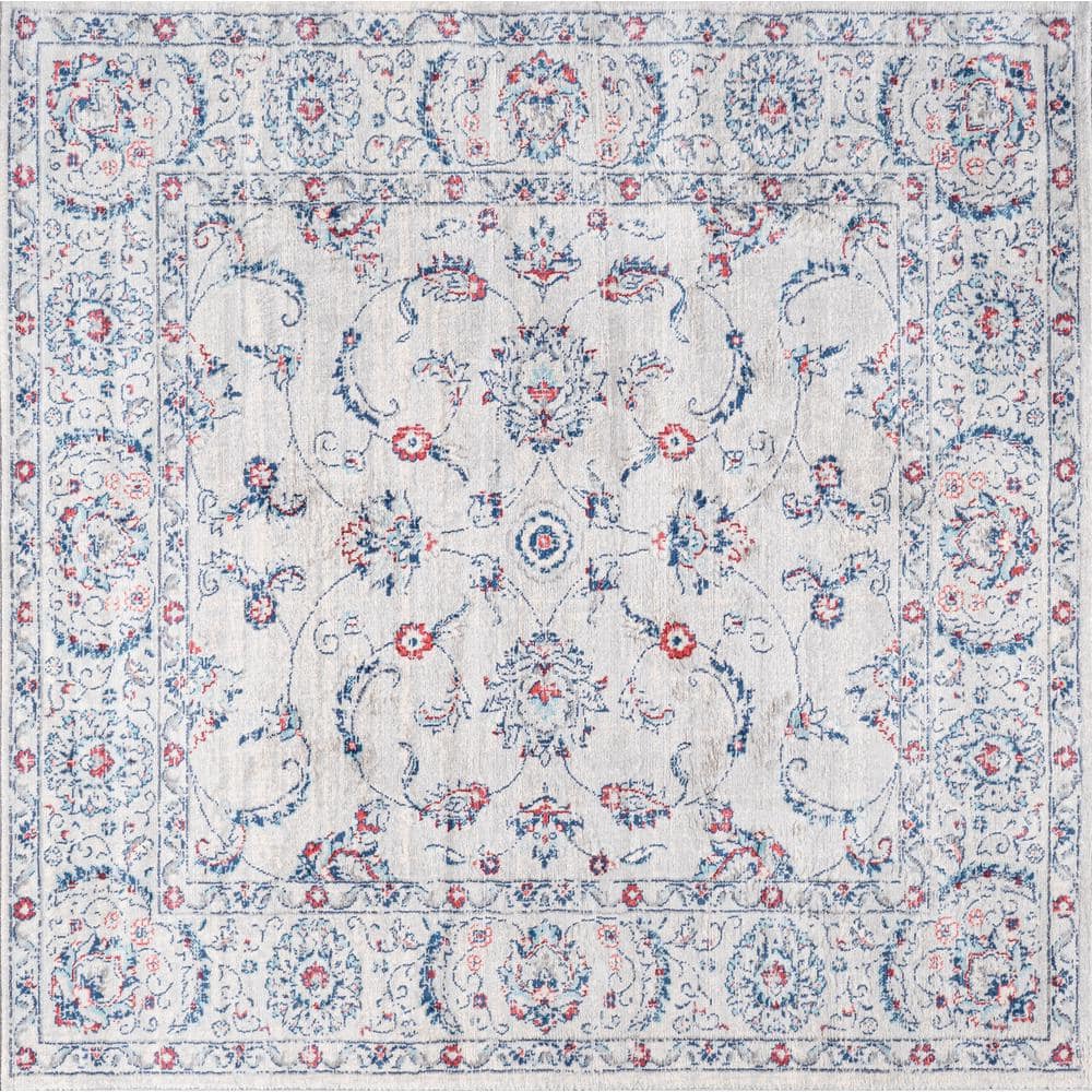 Elegant Light Grey and Red Floral Synthetic Area Rug