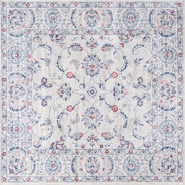 Modern Persian Vintage Medallion Light Grey/Red 6 ft. 7 in. Square Area Rug
