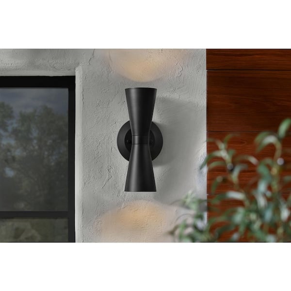 Albert 12.75 in. Black Damp-Rated Outdoor Coach Wall Lamp with Dusk to Dawn Photo Cell