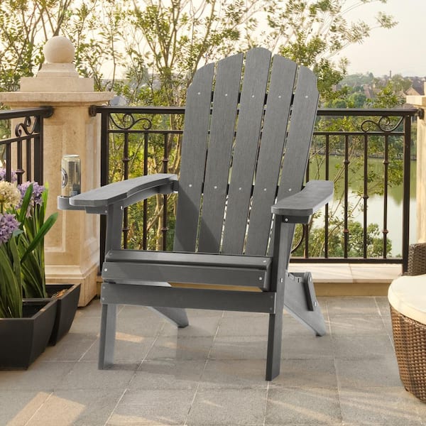 Sonkuki Charcoal Gray Outdoor Plastic Folding Adirondack Chair Patio Fire Pit Chair for Outside