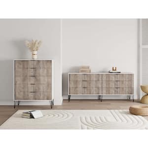 DUMBO White and Grey 2-Piece Modern 5-Drawer 35.19 in. Dresser and 6-Drawer 69.68 in. Double Dresser Set