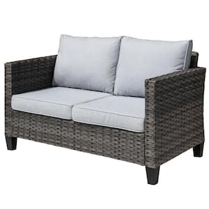 Megon Holly 1-Piece Wicker Outdoor Loveseat with Gray Cushions