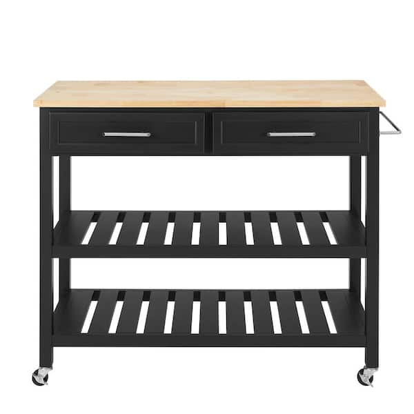 Easy Goods Living Margo Black Double Kitchen Cart SKEGL19379ABK The   Black Kitchen Carts Skegl19379abk 64 600 