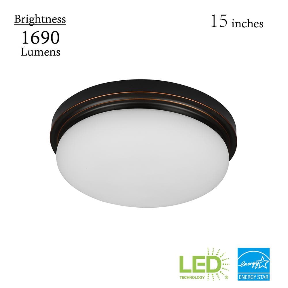 Hampton Bay Chilton 15 in. 170-Watt Equivalent Oil-Rubbed Bronze Selectable  Integrated LED Flush Mount with Glass Shade CG1aA026FR1Q25 - The Home