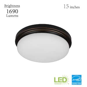 Chilton 15 in. Light Oil-Rubbed Bronze Adjustable CCT Integrated LED Flush Mount with Glass Shade