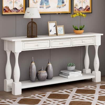 65 in. White Standard Rectangle Wood Console Table with Drawers