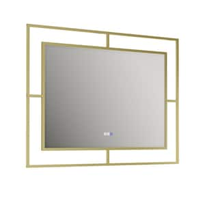 48 in. W x 36 in. H Rectangular Iron Framed Wall LED Bathroom Vanity Mirror with Anti-fog in Gold