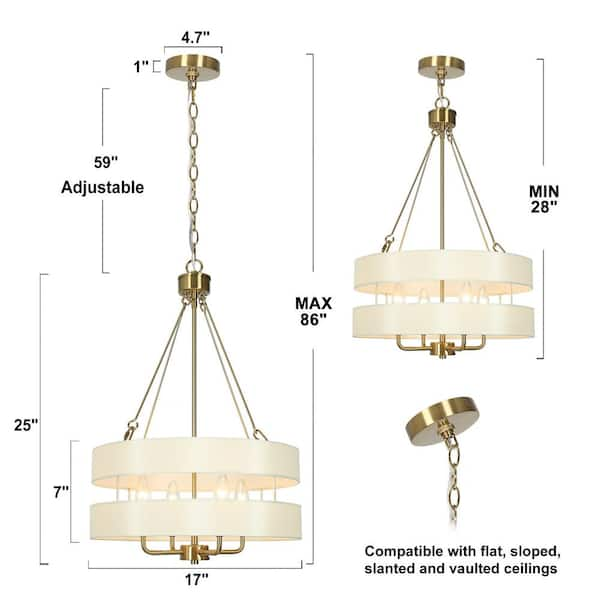 Uolfin Modern Gold Drum Bedroom Chandelier, 4-Light Farmhouse 