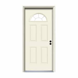 36 in. x 80 in. Fan Lite Vanilla Painted Steel Prehung Left-Hand Inswing Front Door w/Brickmould