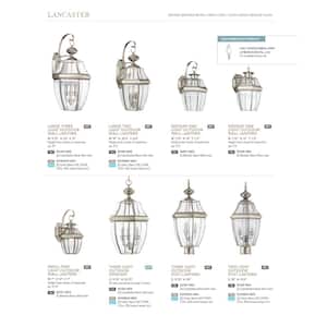 Lancaster 2-Light Antique Brushed Nickel Outdoor 20.5 in. Wall Lantern Sconce with Dimmable Candelabra LED Bulb