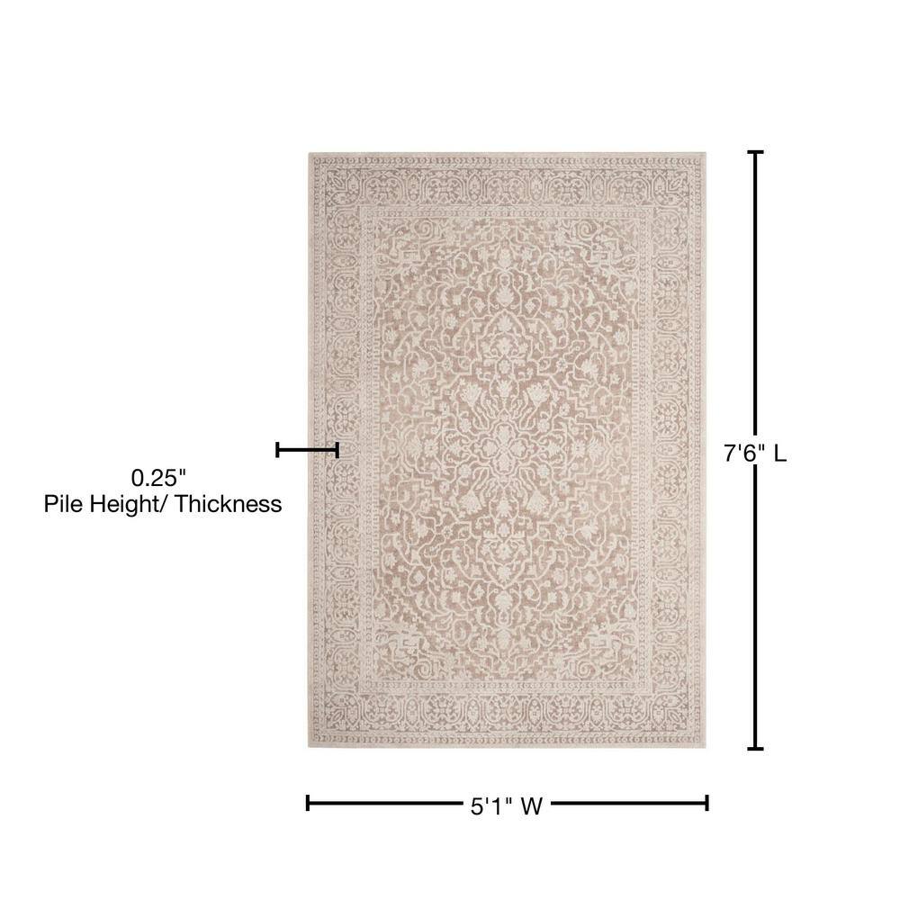 Beige and Cream Floral Round Cotton Area Rug