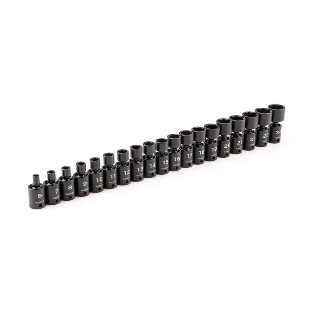 3/8 Inch Drive 6-Point Universal Joint Impact Socket Set, 19-Piece (6-24 mm)