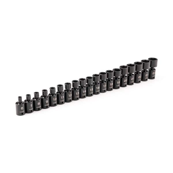 TEKTON 3/8 in. Drive 6-Point Universal Joint Impact Socket Set, 19-Piece (6-24 mm)
