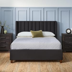 Adele Black Upholstered Full Platform Bed Frame with a Vertical Channel Tufted Wingback Headboard