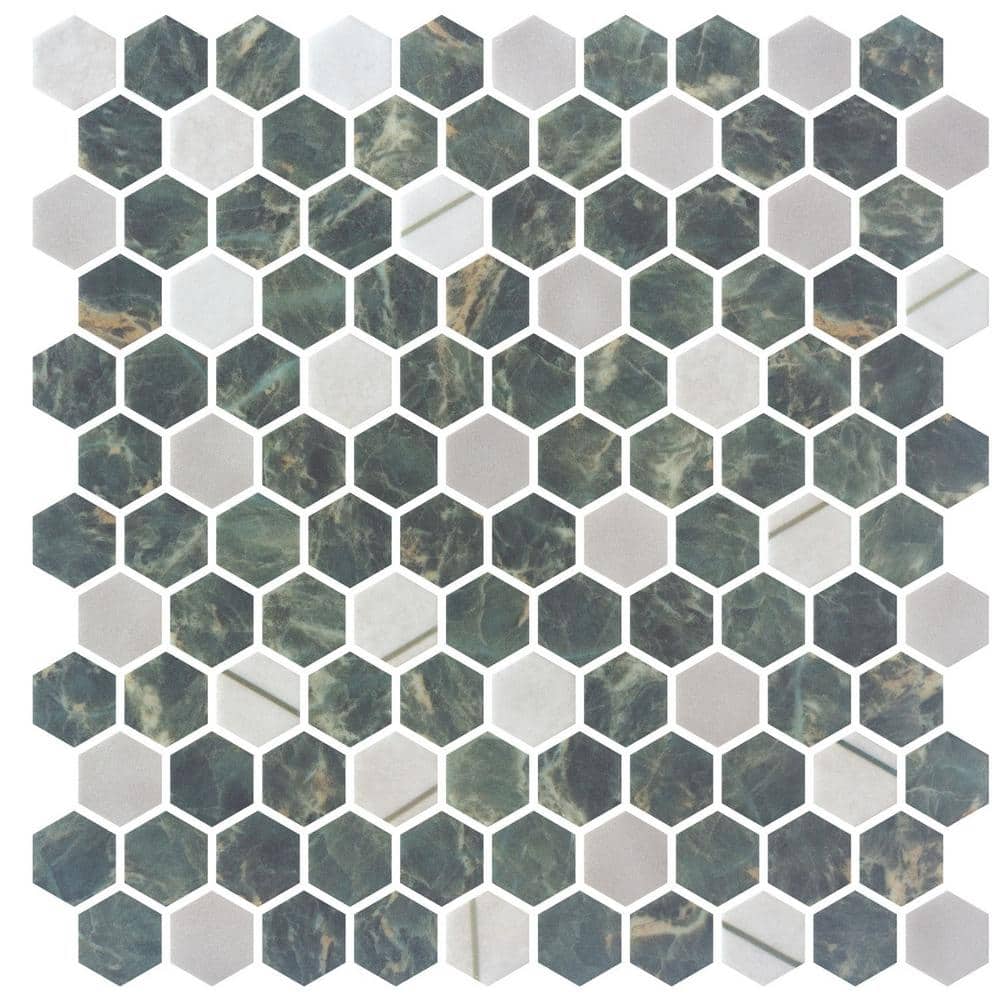 Avery Hover Grey 1 in. x 1 in. Honeycomb Polished Upcycled Glass Mosaic Flo