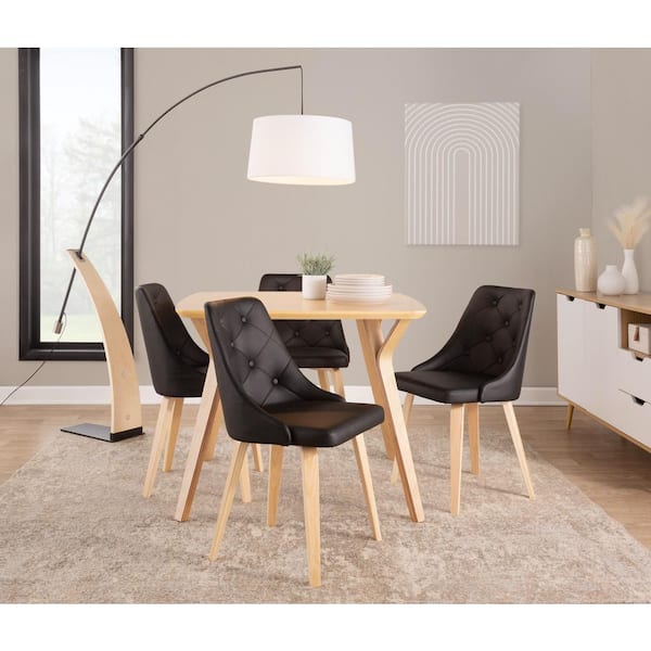 Lumisource Marche Black Faux Leather and Natural Wood Button Tufted Side Chair (Set of 2)