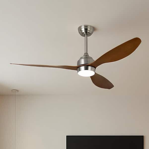 52 in. Integrated LED Indoor Downrod Mount Brushed Nickel/Walnut Standard Ceiling Fan with Light and Remote 6-Speed
