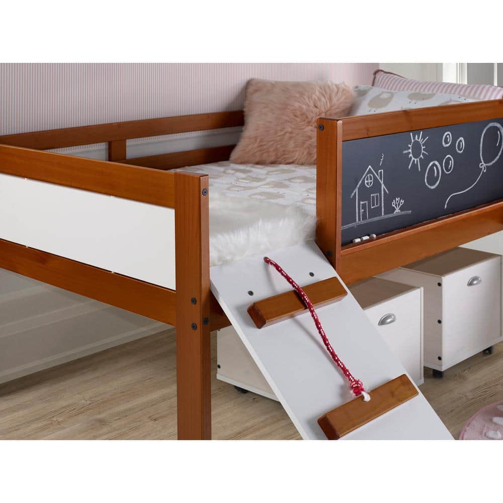 Espresso Pine Twin Loft Bed with Storage and Slide