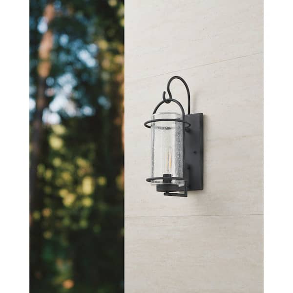 Taplow 18-inch 1-light Weathered Zinc Exterior Wall Sconce with Clear Seeded Glass Shade