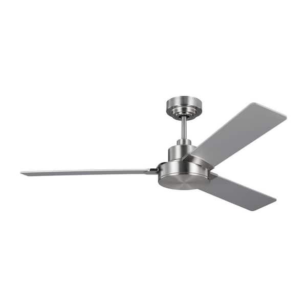 Generation Lighting Jovie 52 in. Modern Indoor/Outdoor Brushed Steel Ceiling Fan with Silver/American Walnut Reversible Blades, Wall Control